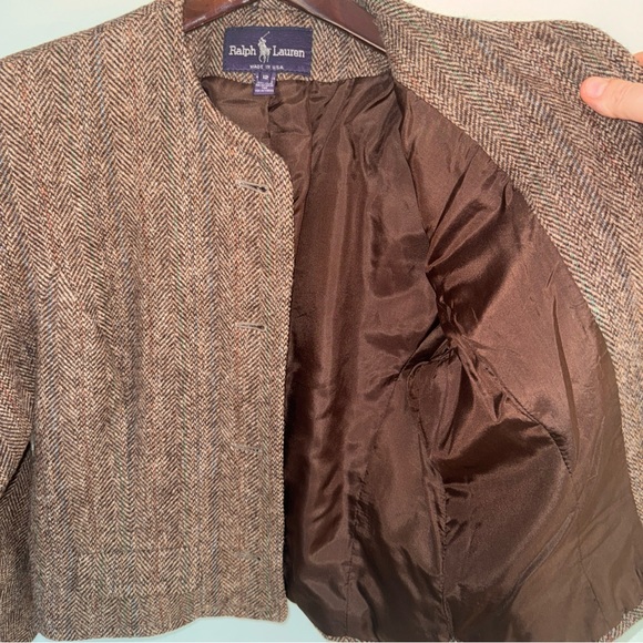Ralph Lauren Polo Wool Tweed Herringbone Blazer Collarless Made in USA 12 - Picture 9 of 15